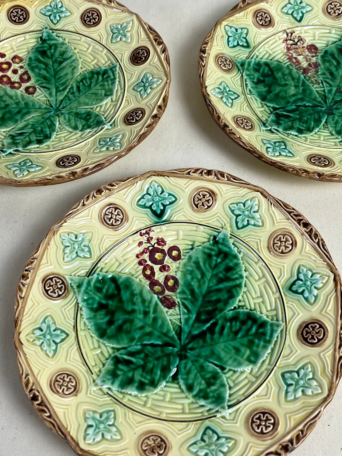 Set of Three French Majolica Plates.