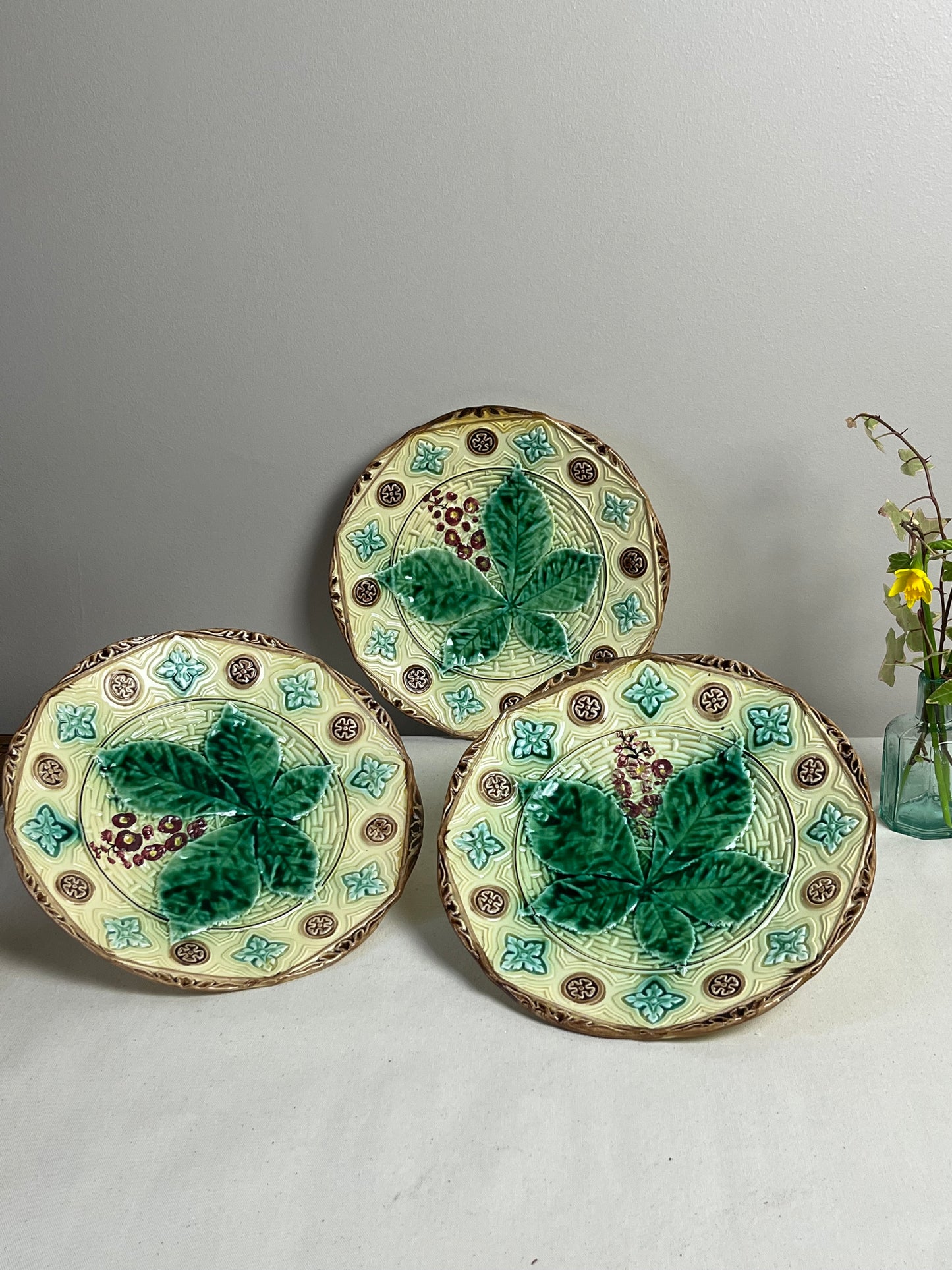 Set of Three French Majolica Plates.