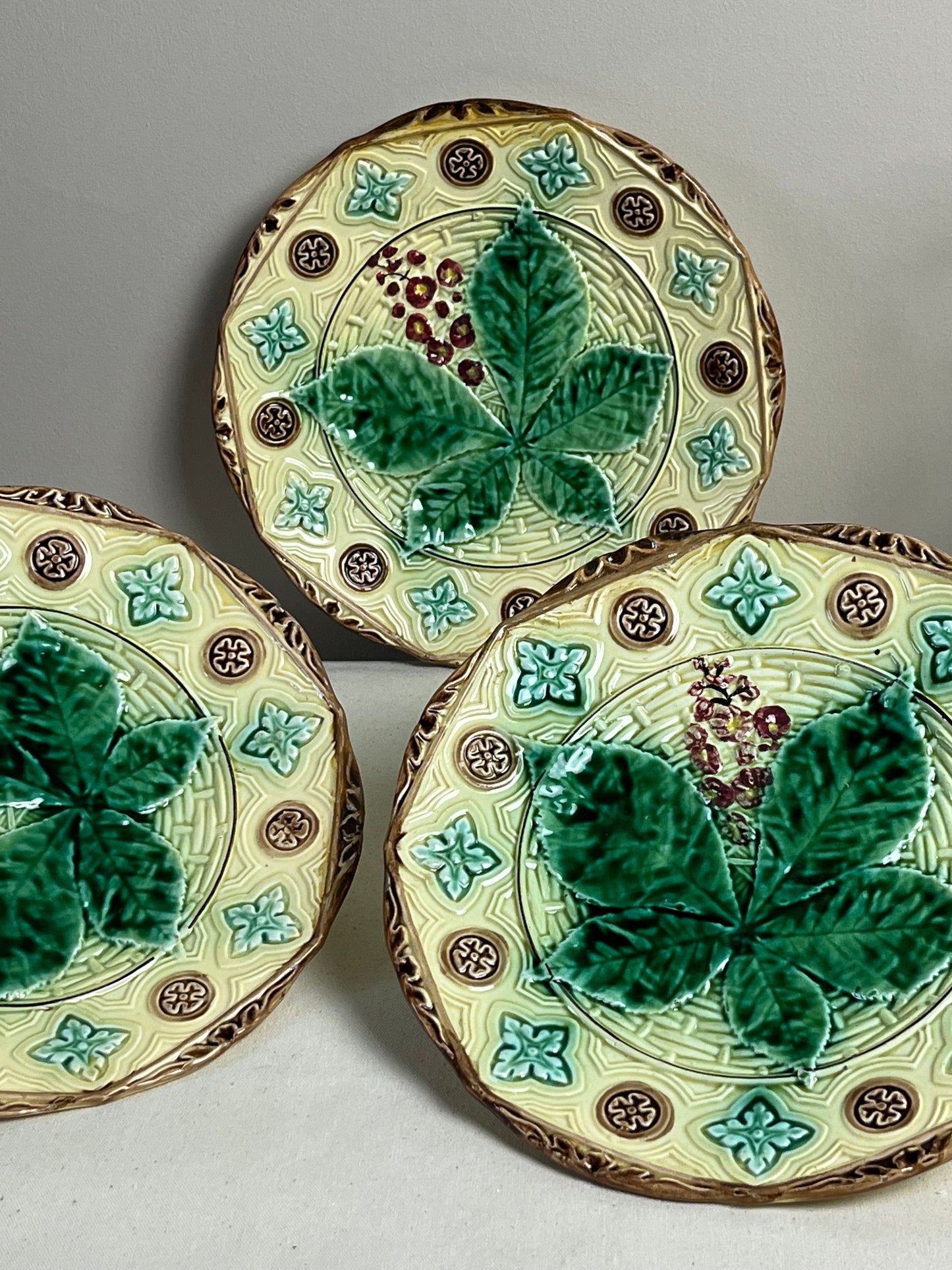 Set of Three French Majolica Plates.