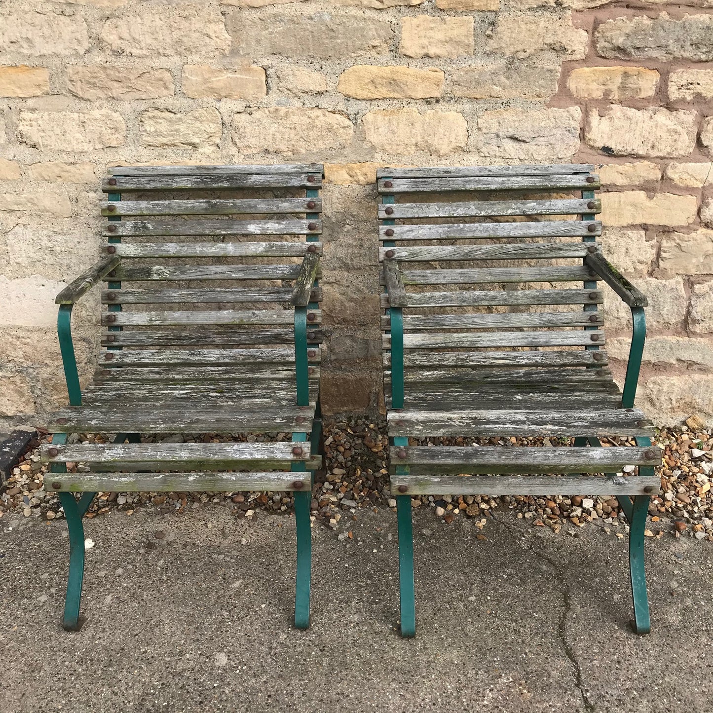 Super Pair Of Wood Slatted Chairs.