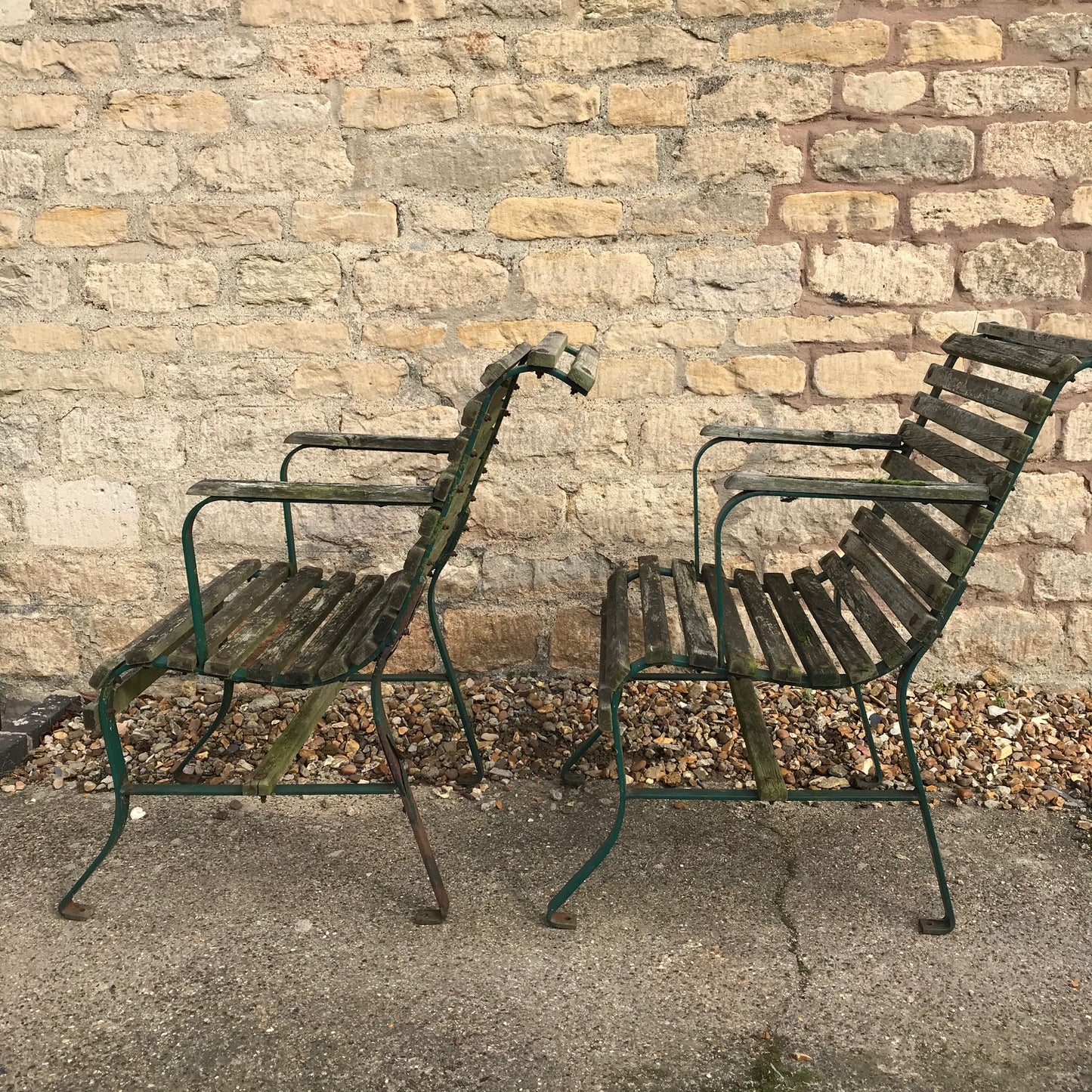 Super Pair Of Wood Slatted Chairs.