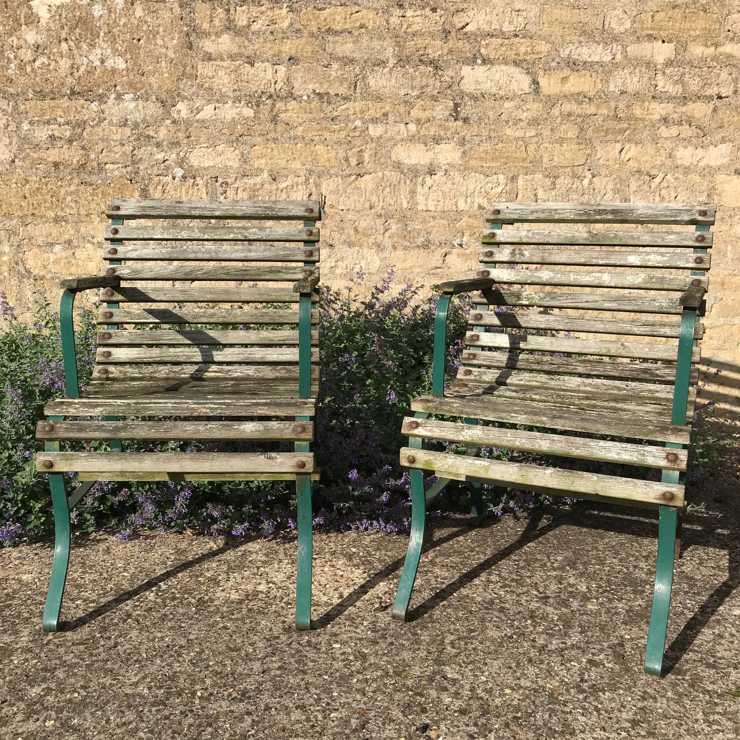 Super Pair Of Wood Slatted Chairs.