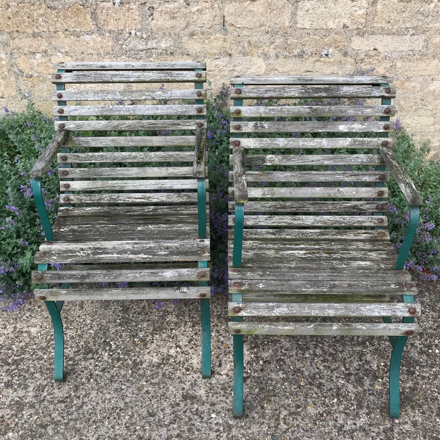 Super Pair Of Wood Slatted Chairs.