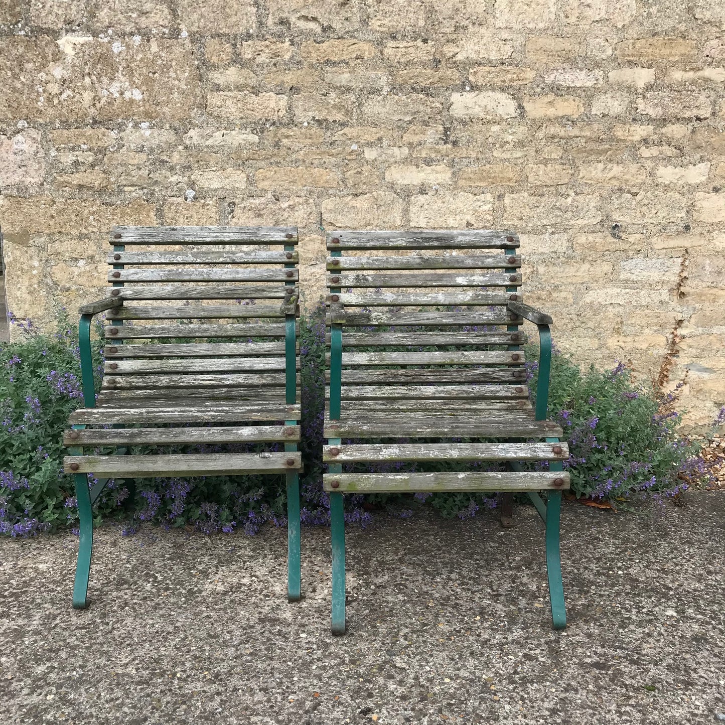 Super Pair Of Wood Slatted Chairs.