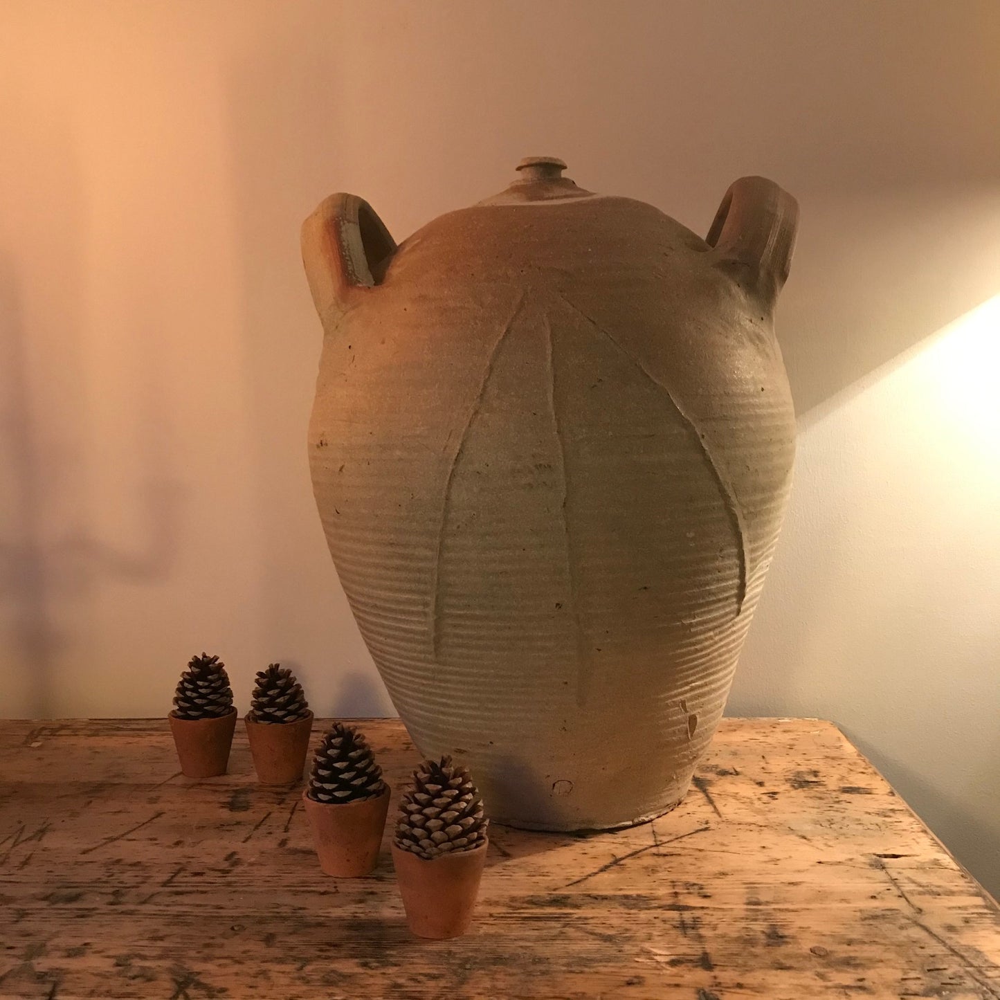 Large French Glazed Stoneware Oil Pot.