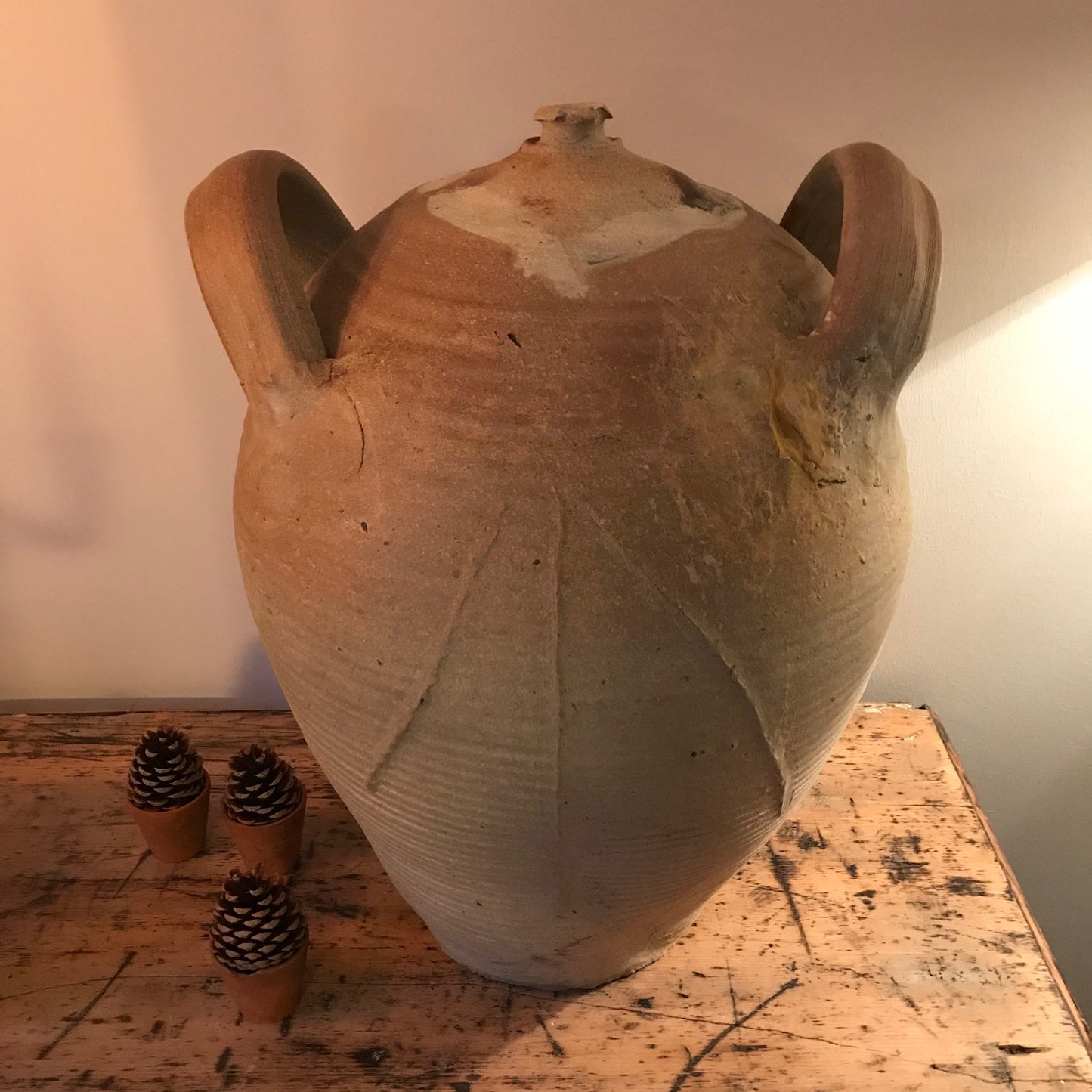 Large French Glazed Stoneware Oil Pot.