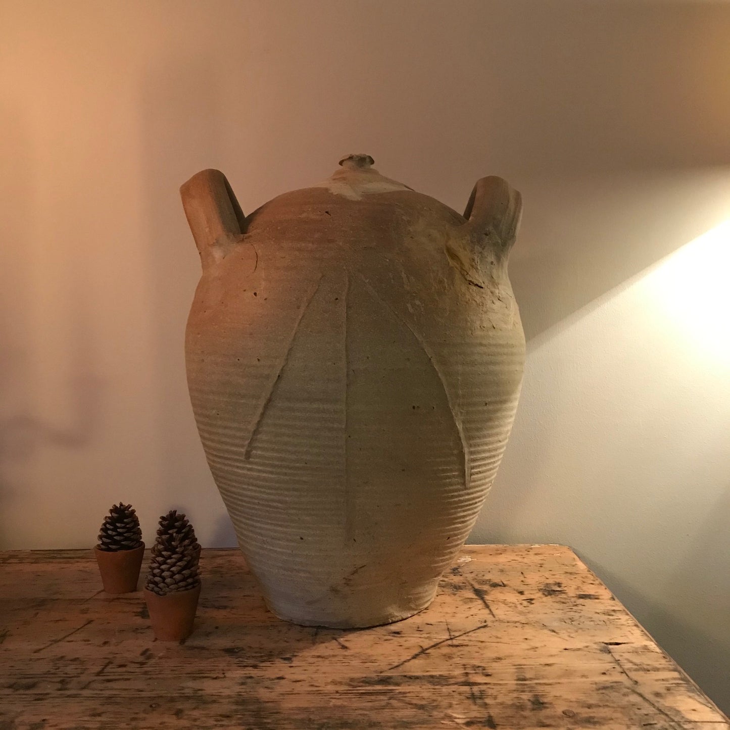 Large French Glazed Stoneware Oil Pot.