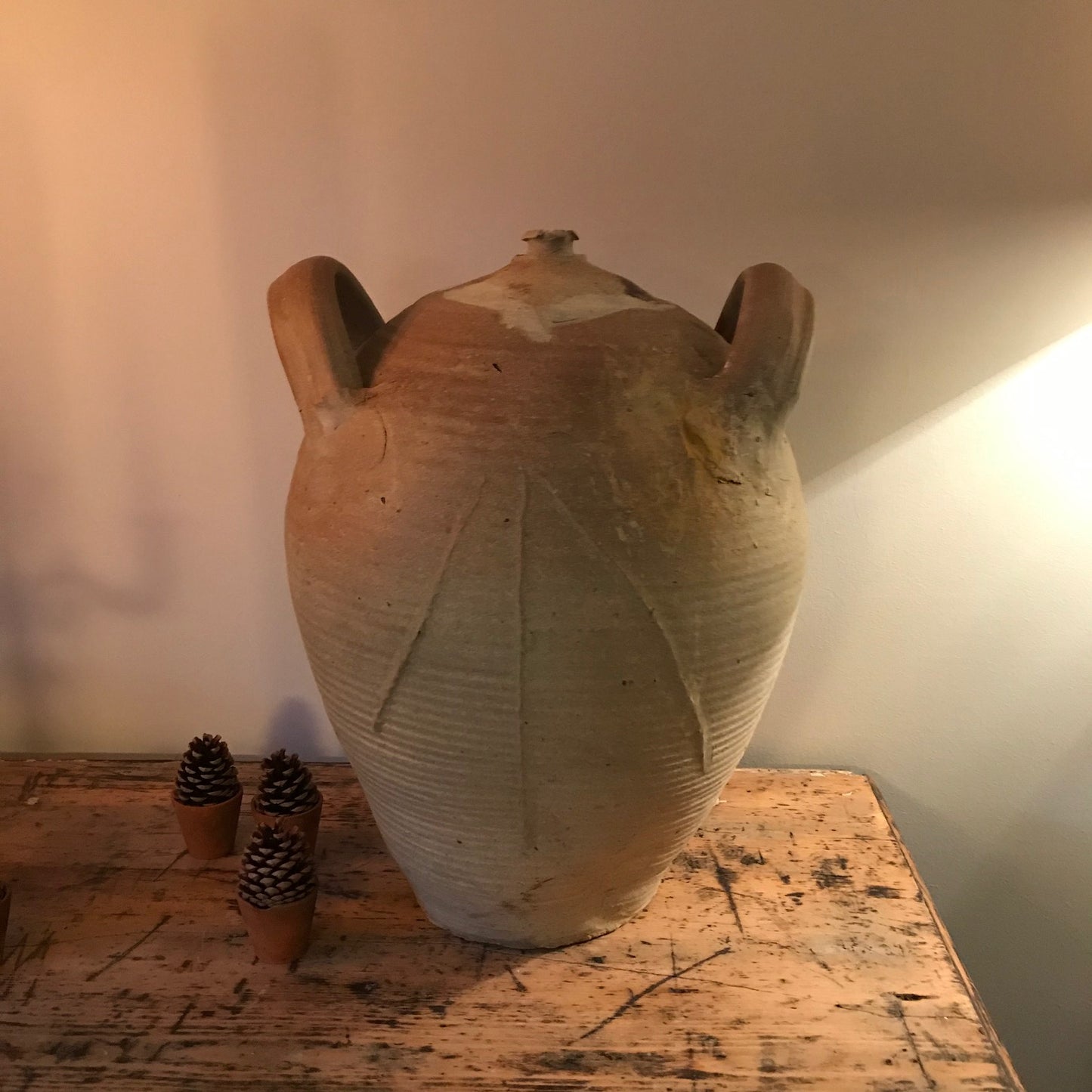 Large French Glazed Stoneware Oil Pot.